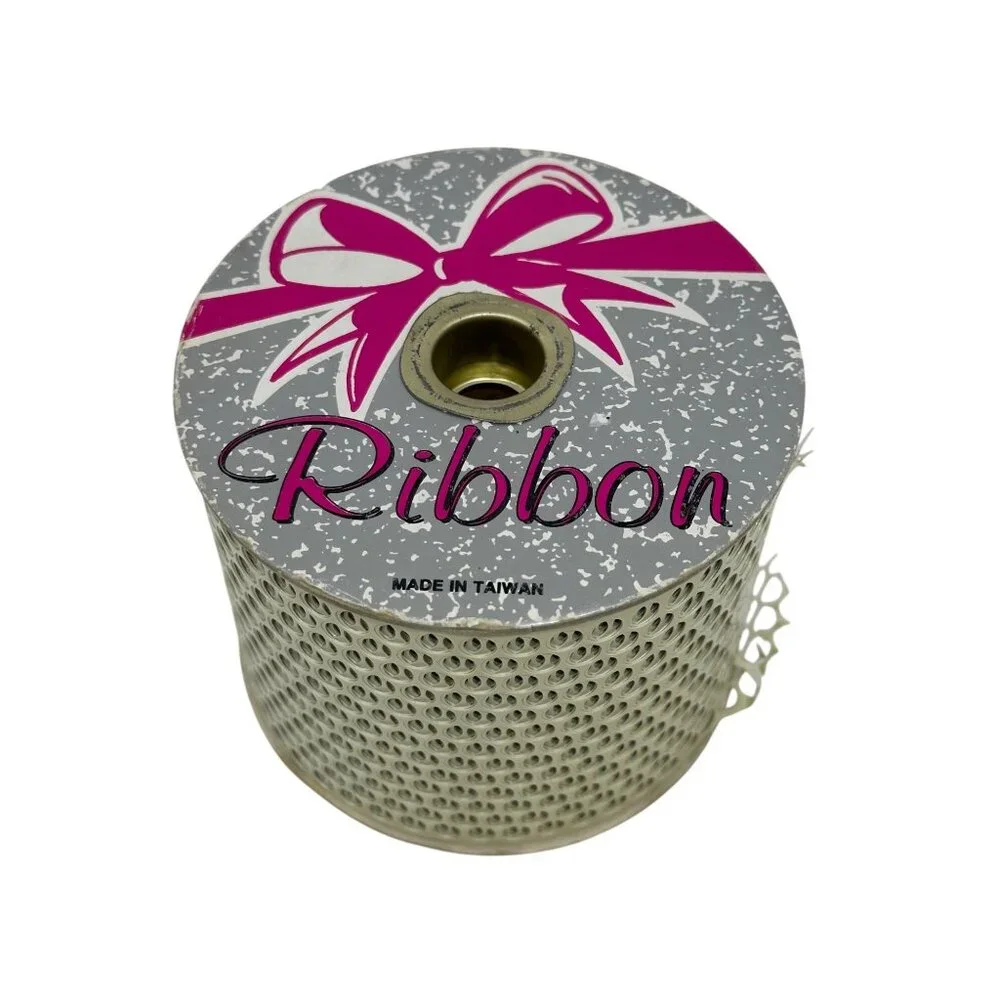VTG ‎ MSI White Perforated Mesh Ribbon Spool Taiwan Lace Crafts Decor Bows